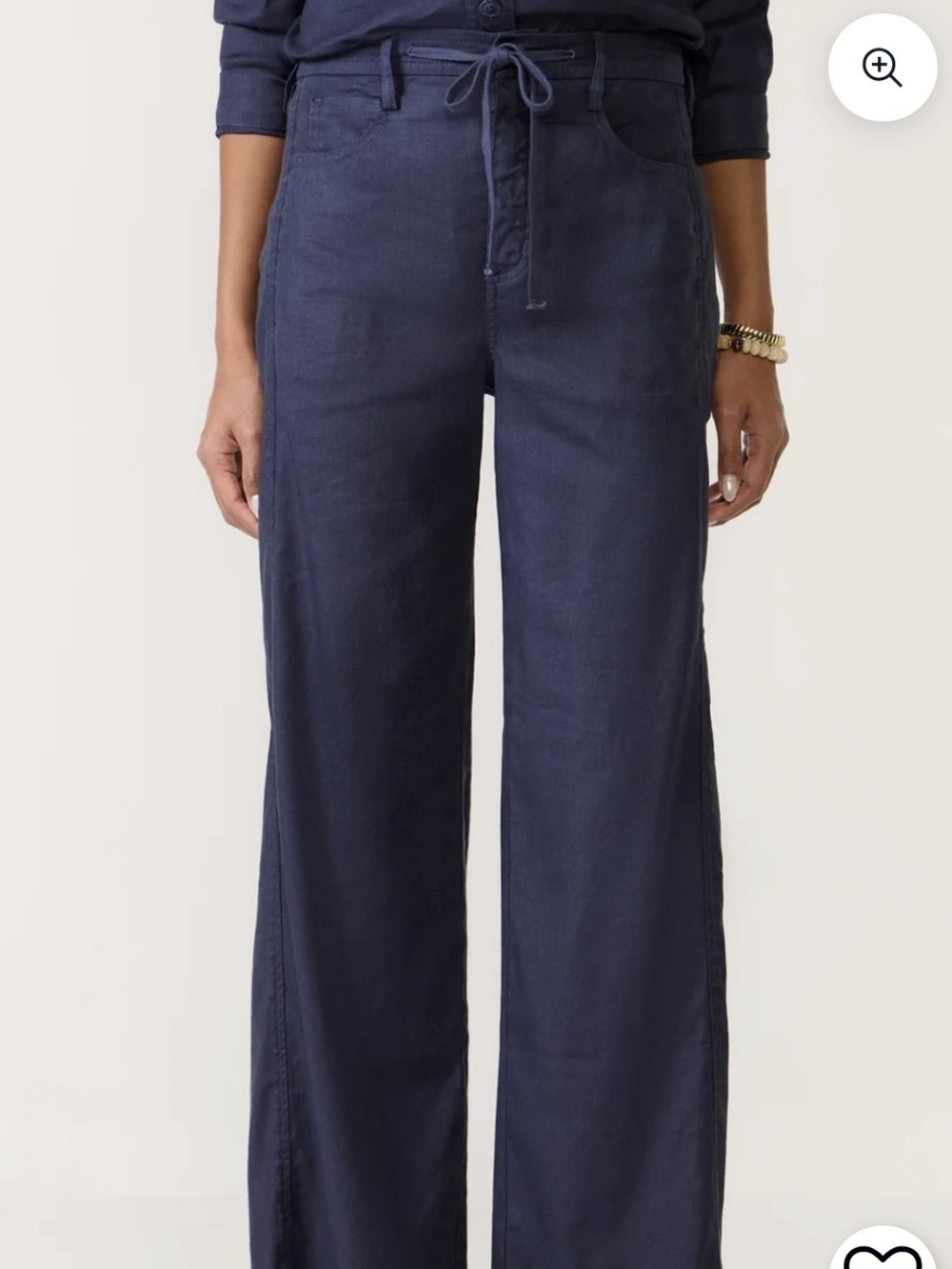 Evereve Navy  Linen Blend Stretch Wide-Leg Drawstring Pants